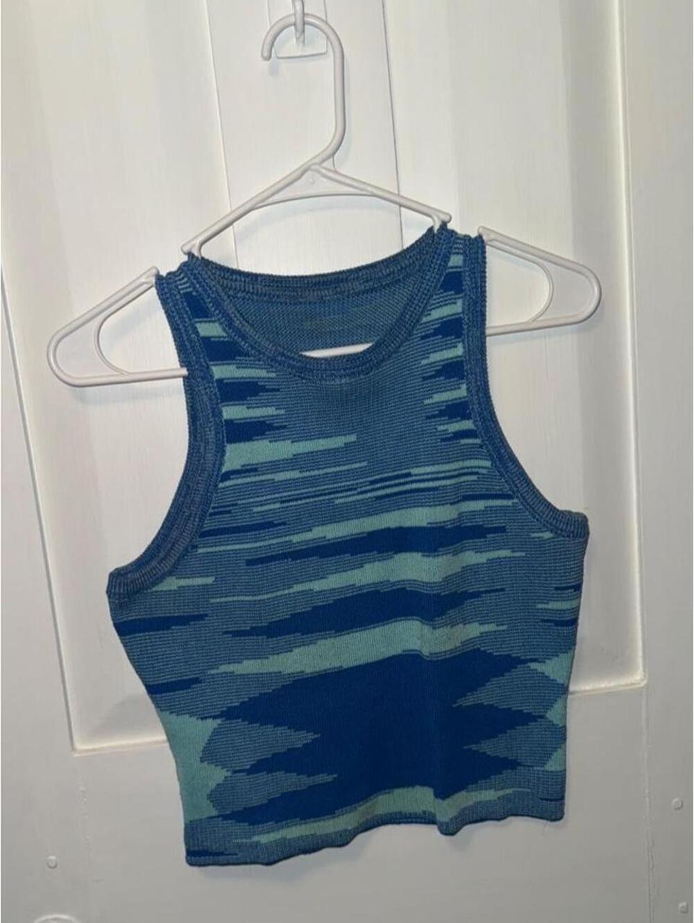 Women's Blue and Multi Crop-top